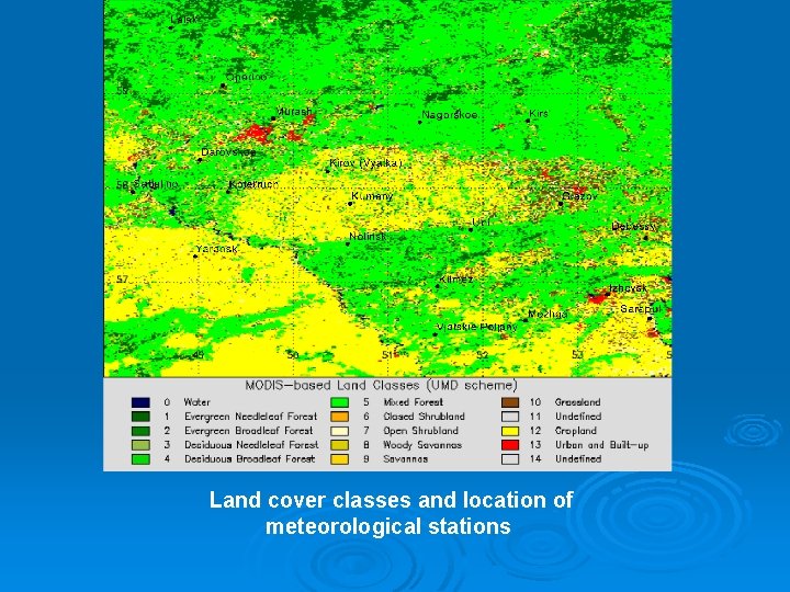 Land cover classes and location of meteorological stations 