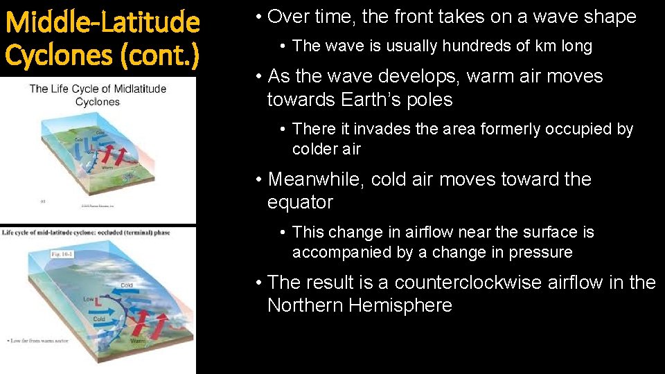 Middle-Latitude Cyclones (cont. ) • Over time, the front takes on a wave shape