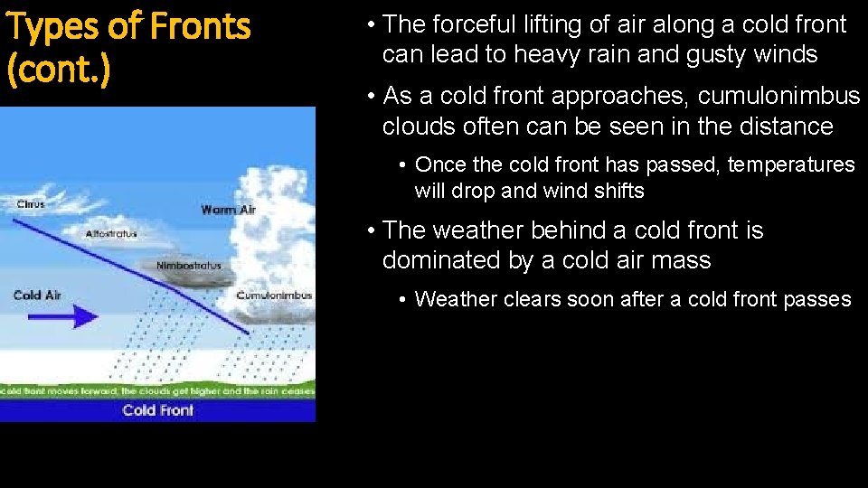 Types of Fronts (cont. ) • The forceful lifting of air along a cold