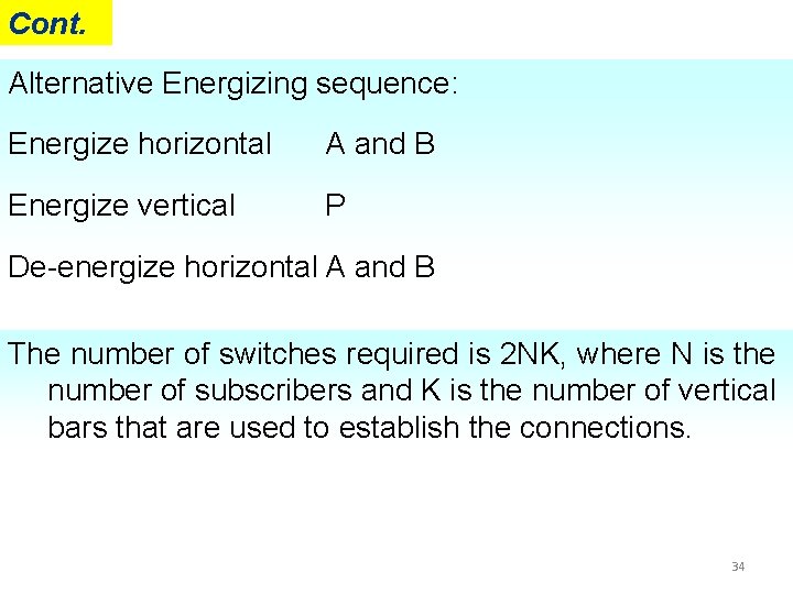Cont. Alternative Energizing sequence: Energize horizontal A and B Energize vertical P De-energize horizontal