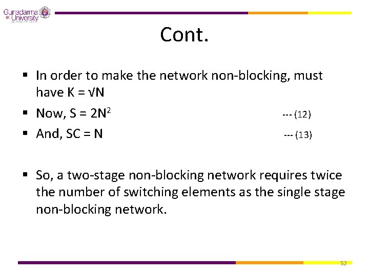 Cont. § In order to make the network non-blocking, must have K = √N