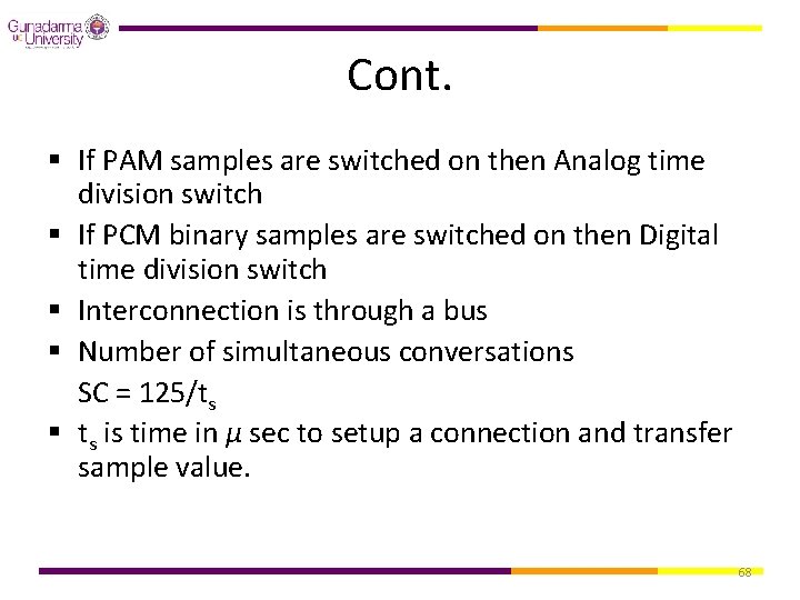 Cont. § If PAM samples are switched on then Analog time division switch §