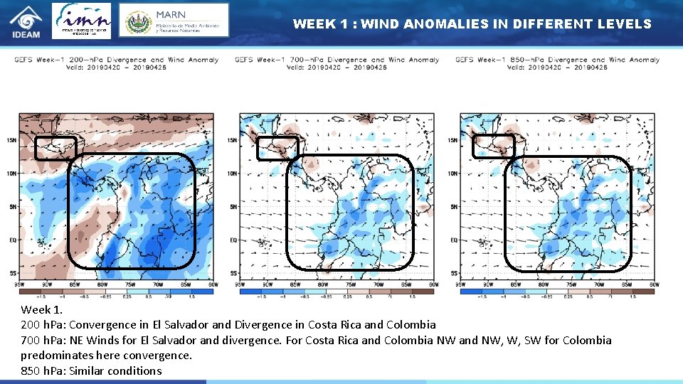 WEEK 1 : WIND ANOMALIES IN DIFFERENT LEVELS Week 1. 200 h. Pa: Convergence