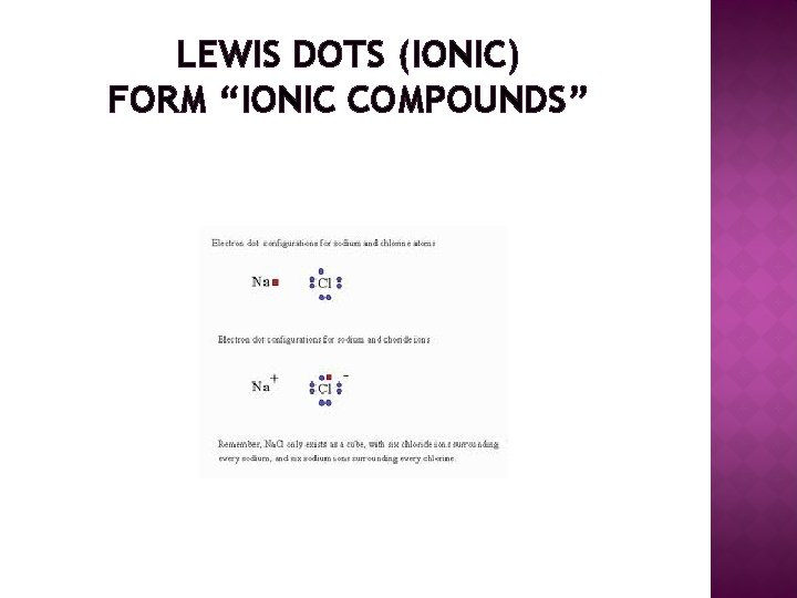 LEWIS DOTS (IONIC) FORM “IONIC COMPOUNDS” 