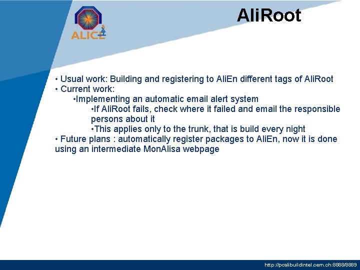Ali. Root • Usual work: Building and registering to Ali. En different tags of