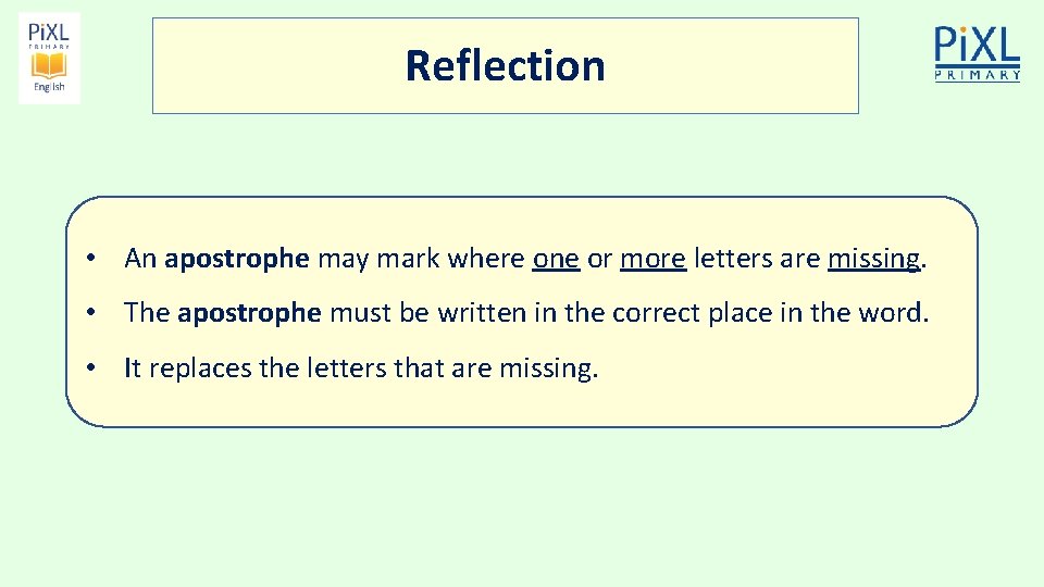 Reflection • An apostrophe may mark where one or more letters are missing. •