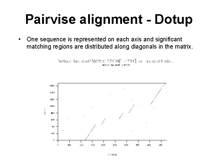 Pairvise alignment - Dotup • One sequence is represented on each axis and significant