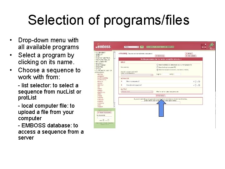 Selection of programs/files • Drop-down menu with all available programs • Select a program