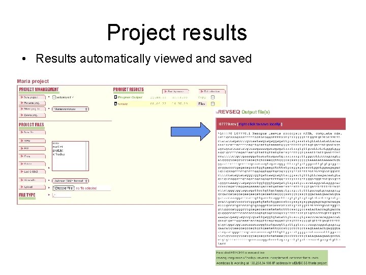 Project results • Results automatically viewed and saved 