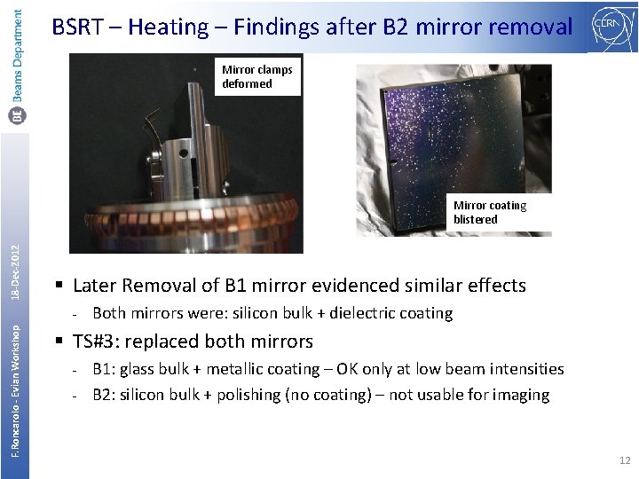 BSRT – Heating – Findings after B 2 mirror removal Mirror clamps deformed 18