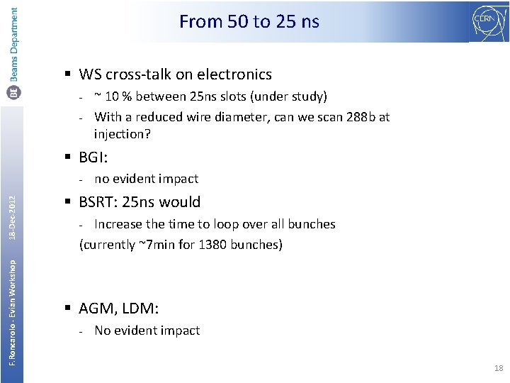 From 50 to 25 ns § WS cross-talk on electronics ~ 10 % between