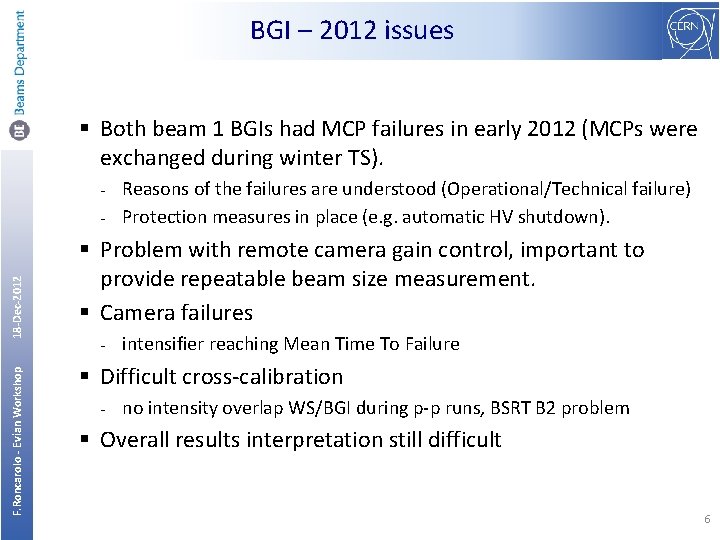 BGI – 2012 issues § Both beam 1 BGIs had MCP failures in early