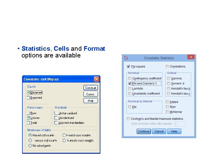  • Statistics, Cells and Format options are available 