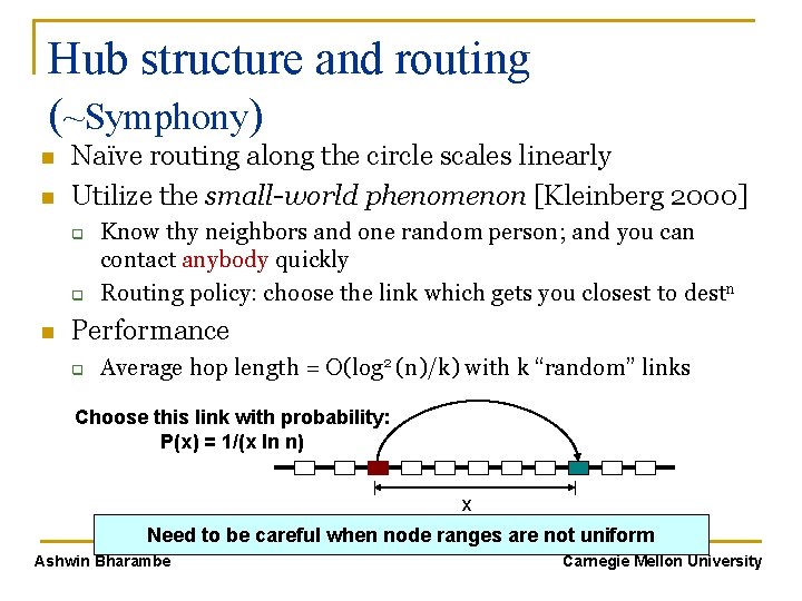 Hub structure and routing (~Symphony) n n Naïve routing along the circle scales linearly