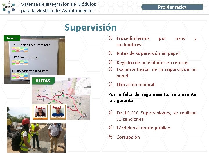Sistema de Integración de Módulos para la Gestión del Ayuntamiento Problemática Supervisión Procedimientos costumbres