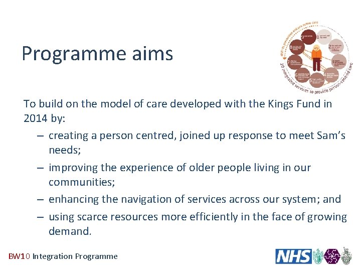 Programme aims To build on the model of care developed with the Kings Fund