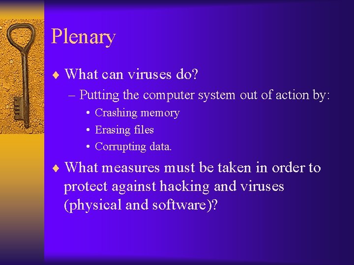 Plenary ¨ What can viruses do? – Putting the computer system out of action