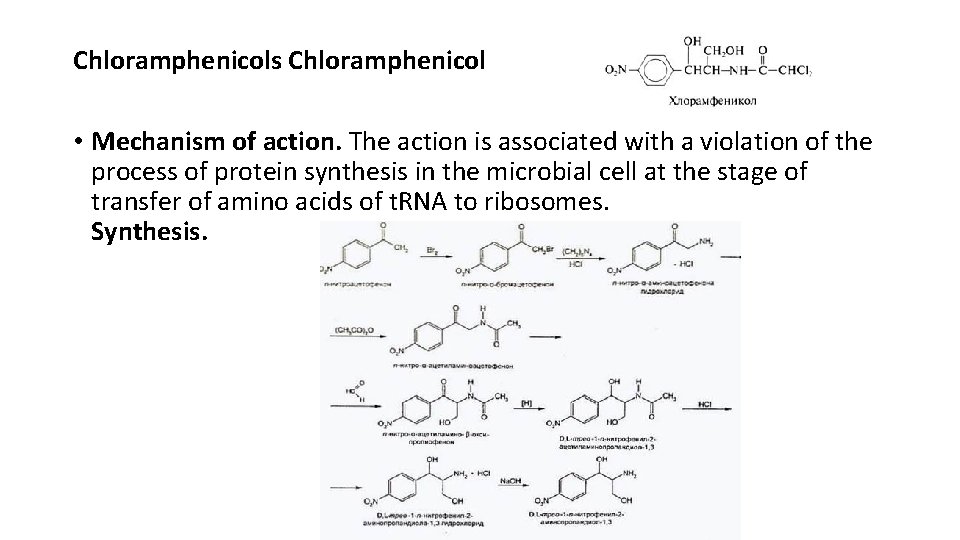 Chloramphenicols Chloramphenicol • Mechanism of action. The action is associated with a violation of