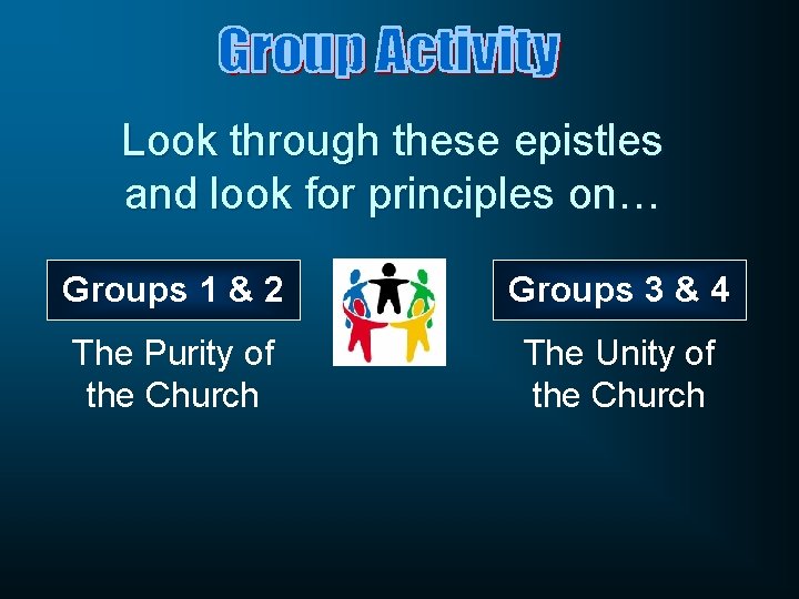 Look through these epistles and look for principles on… Groups 1 & 2 Groups