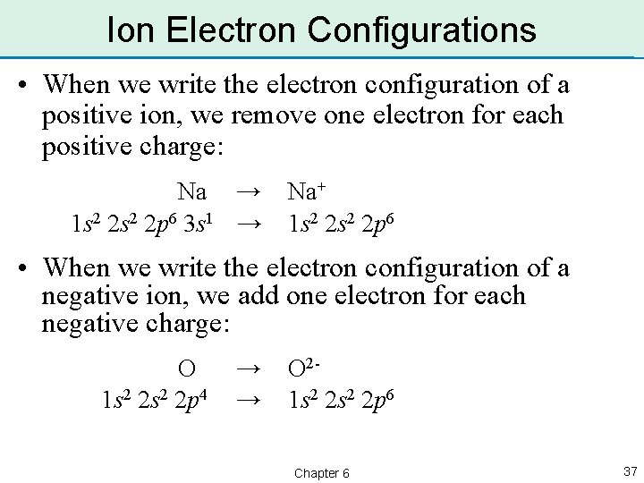 Ion Electron Configurations • When we write the electron configuration of a positive ion,