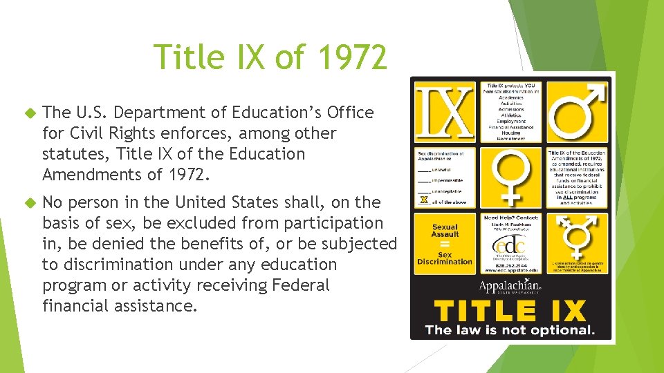 Title IX of 1972 The U. S. Department of Education’s Office for Civil Rights
