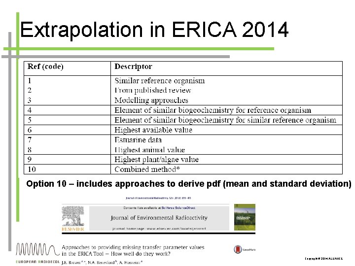 Extrapolation in ERICA 2014 Option 10 – includes approaches to derive pdf (mean and