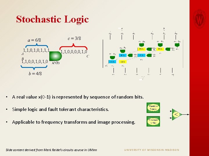 Stochastic Logic a = 6/8 1, 1, 0, 1, 1, 1 c = 3/8