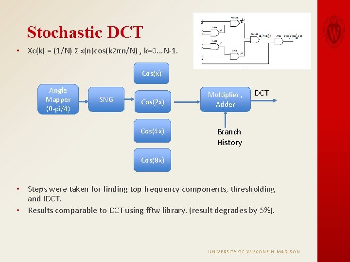 Stochastic DCT • Xc(k) = (1/N) Σ x(n)cos(k 2πn/N) , k=0. . . N-1.