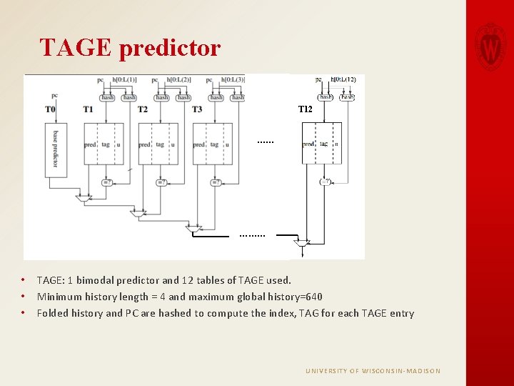 TAGE predictor T 12 …… ……… • • • TAGE: 1 bimodal predictor and