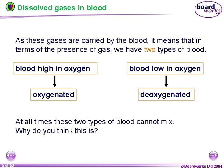 Dissolved gases in blood As these gases are carried by the blood, it means