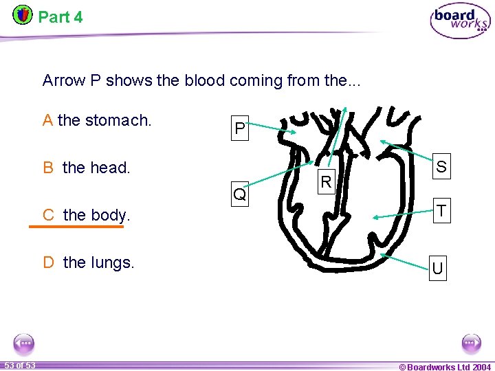 Part 4 Arrow P shows the blood coming from the. . . A the