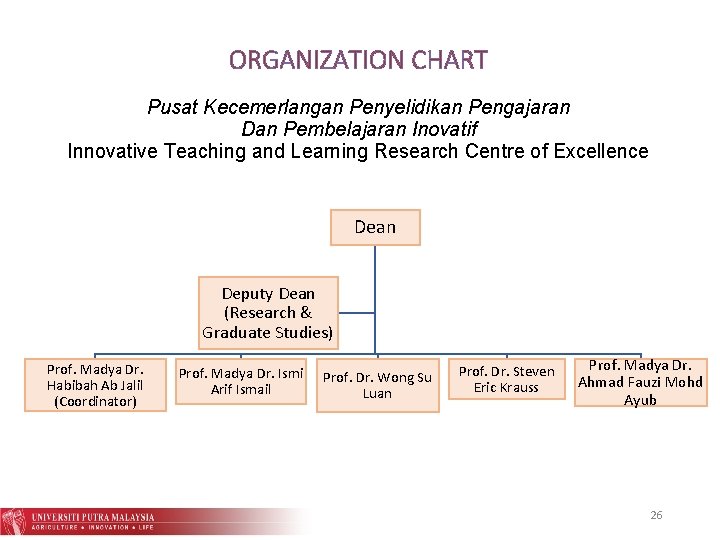 ORGANIZATION CHART Pusat Kecemerlangan Penyelidikan Pengajaran Dan Pembelajaran Inovatif Innovative Teaching and Learning Research