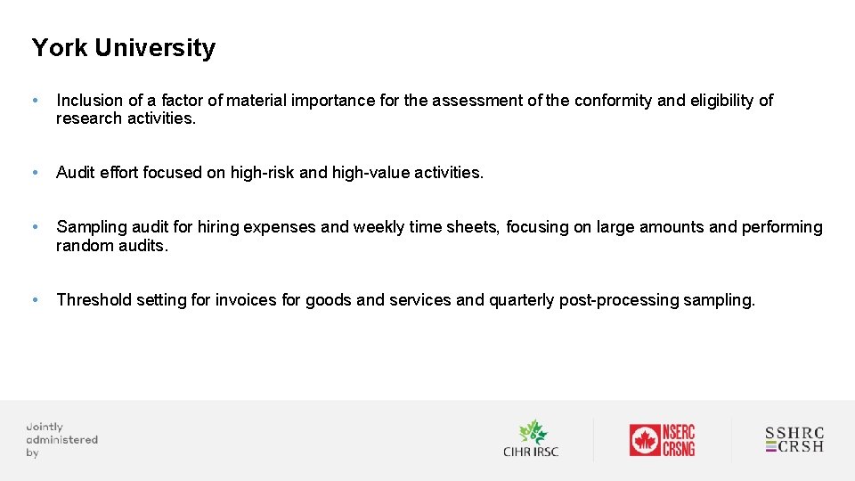 York University • Inclusion of a factor of material importance for the assessment of
