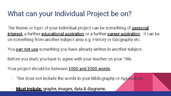 What can your Individual Project be on? The theme or topic of your individual What can your Individual Project be on? The theme or topic of your individual
