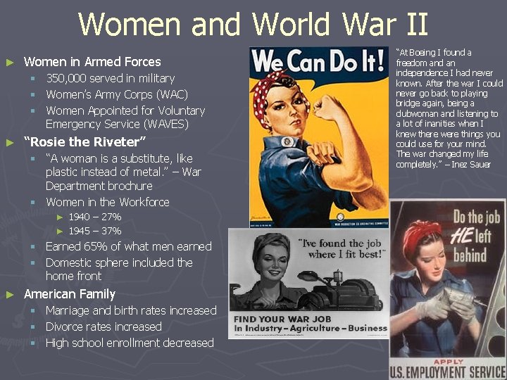 Women and World War II ► Women in Armed Forces § 350, 000 served