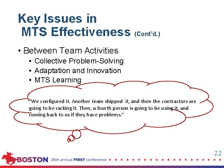 Key Issues in MTS Effectiveness (Cont’d. ) • Between Team Activities • Collective Problem-Solving