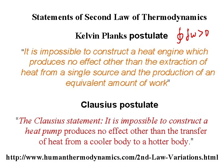 Statements of Second Law of Thermodynamics Kelvin Planks postulate “It is impossible to construct