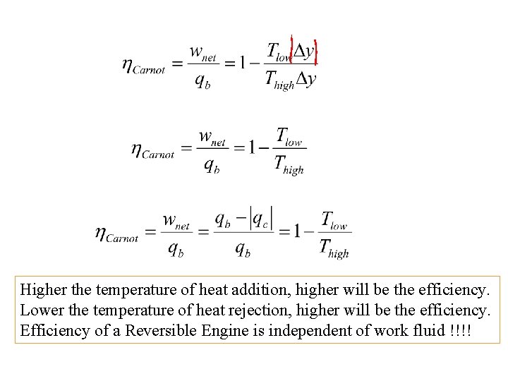 Higher the temperature of heat addition, higher will be the efficiency. Lower the temperature