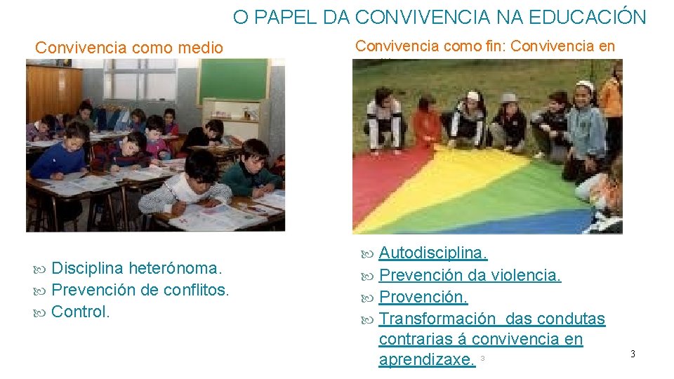 O PAPEL DA CONVIVENCIA NA EDUCACIÓN Convivencia como medio Disciplina heterónoma. Prevención de conflitos.