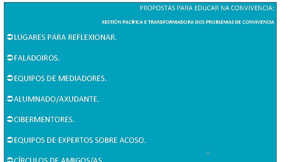 PROPOSTAS PARA EDUCAR NA CONVIVENCIA: XESTIÓN PACÍFICA E TRANSFORMADORA DOS PROBLEMAS DE CONVIVENCIA LUGARES