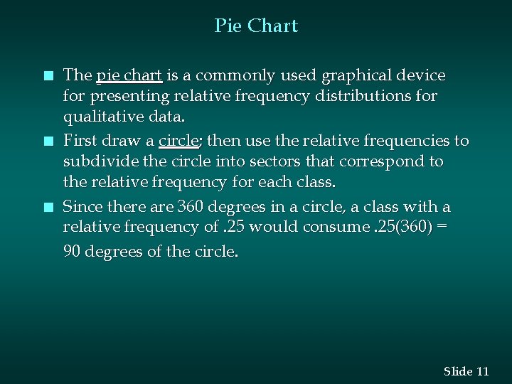 Pie Chart n n n The pie chart is a commonly used graphical device