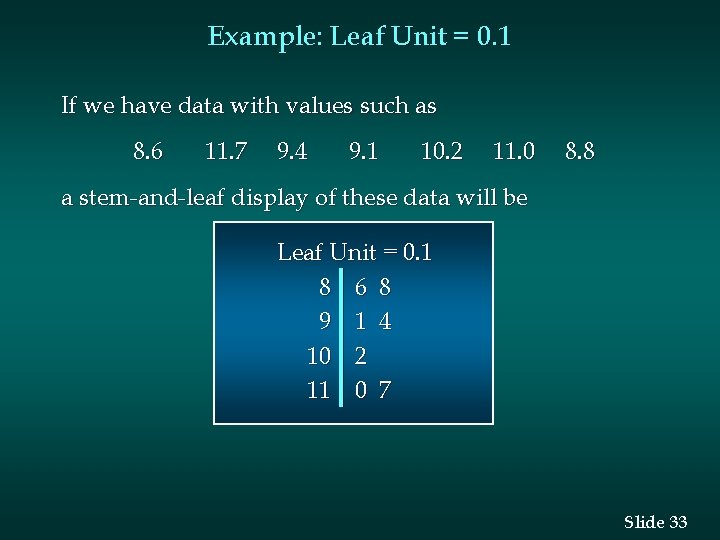 Example: Leaf Unit = 0. 1 If we have data with values such as Example: Leaf Unit = 0. 1 If we have data with values such as