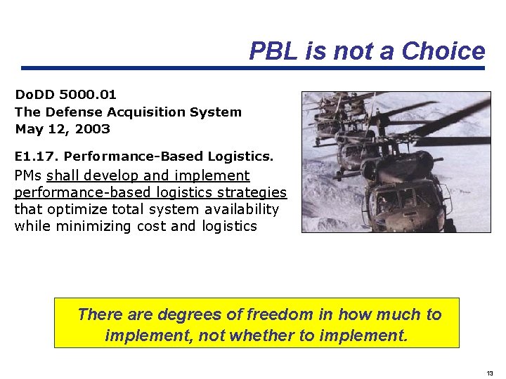 PBL is not a Choice Do. DD 5000. 01 The Defense Acquisition System May