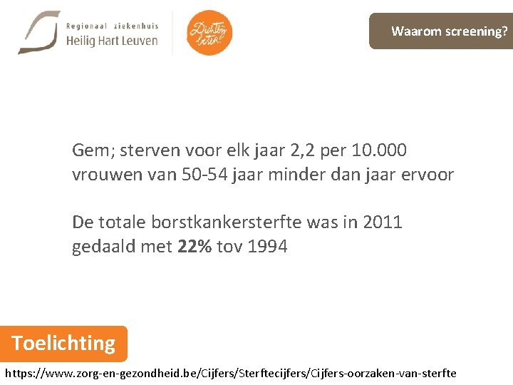 Waarom screening? Gem; sterven voor elk jaar 2, 2 per 10. 000 vrouwen van