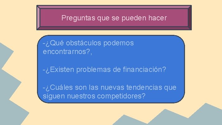 Preguntas que se pueden hacer -¿Qué obstáculos podemos encontrarnos? , -¿Existen problemas de financiación?