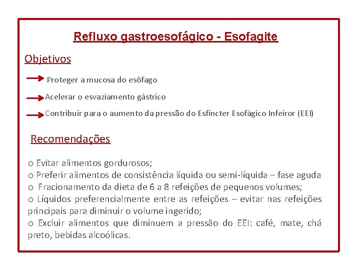 Refluxo gastroesofágico - Esofagite Objetivos Proteger a mucosa do esôfago Acelerar o esvaziamento gástrico