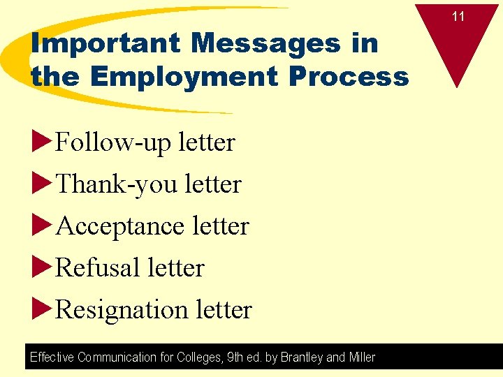 Important Messages in the Employment Process u. Follow-up letter u. Thank-you letter u. Acceptance