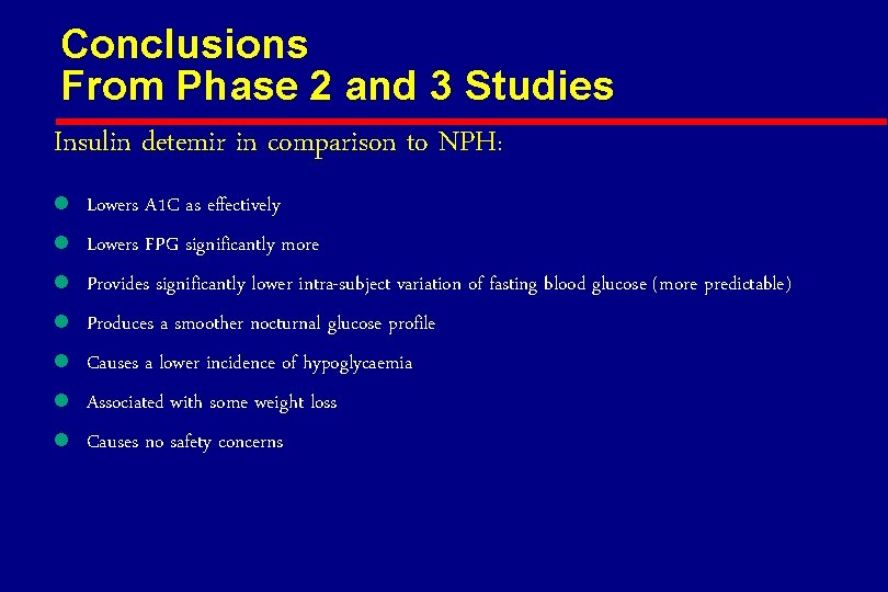 Conclusions From Phase 2 and 3 Studies Insulin detemir in comparison to NPH: l