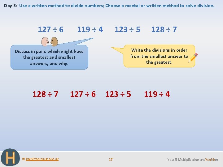 Day 3: Use a written method to divide numbers; Choose a mental or written