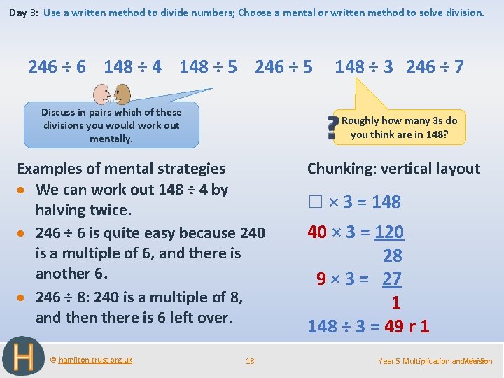 Day 3: Use a written method to divide numbers; Choose a mental or written